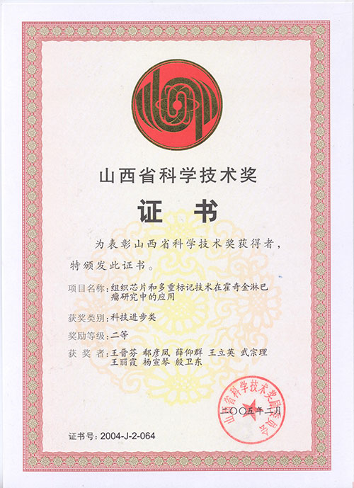 省级个人荣誉2005年2月王晋芬等获山西省科技进步2等奖